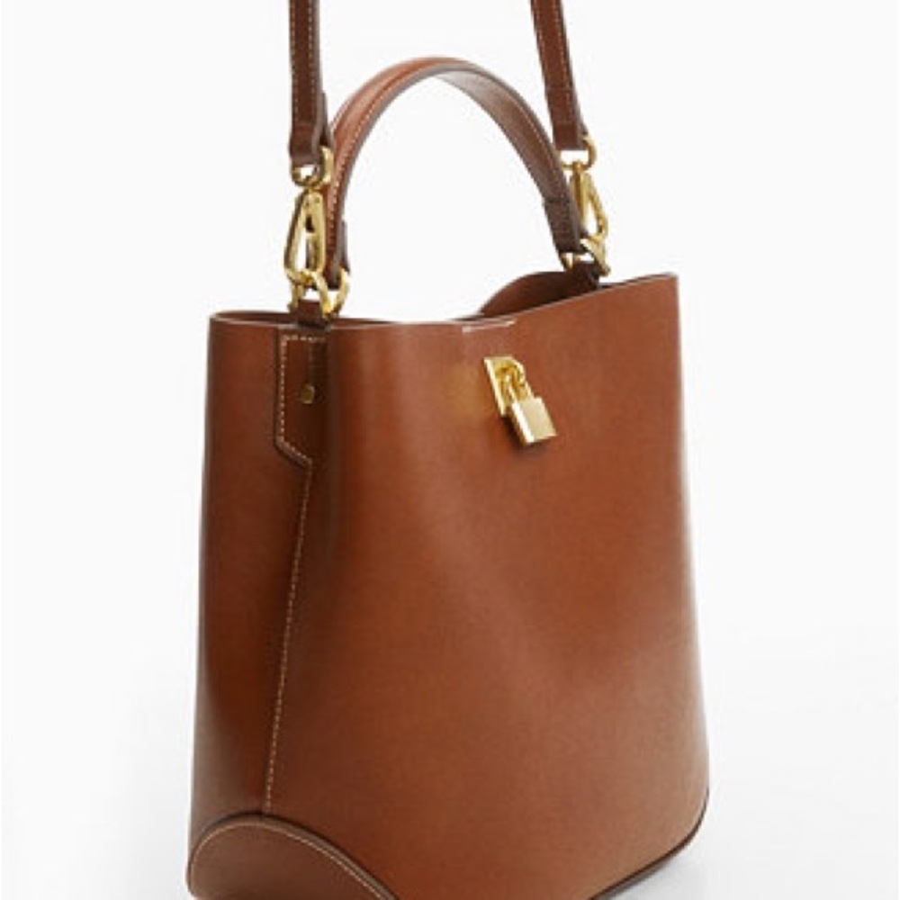 MNG Padlock Shopper Brown Leather Handbag